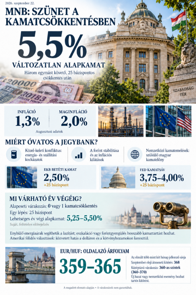 MNB kamatdöntés 2026 szeptemberében – 5,5 százalékon maradt az alapkamat
