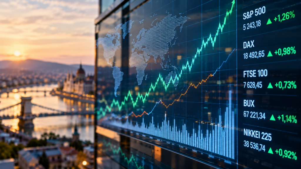 Részvényindexek és globális tőzsdei árfolyammozgások digitális grafikonon